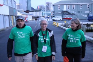 Peter Welsh, Sue Farry and Lynley Welsh take part in the Pat Farry Trust Fun Run & Walk 2014 in Wellington.