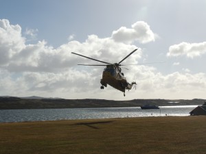 Sea king helicopter coming in to land.