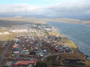 The township of Stanley on the Falkland Islands as seen from the air.