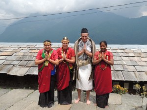 Rebecca and colleagues dressed in traditional Nepali outfits.