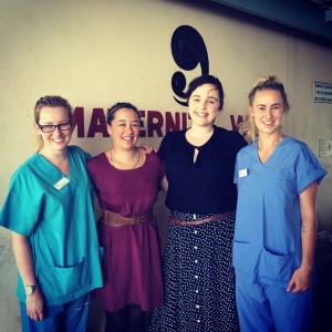 Sophie, Laura, Jessica and Justine outside the Vila Central Hospital maternity ward.
